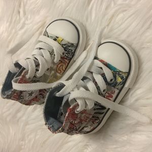 Converse all star chuck Taylors baby size 2 white gray with multiple color print